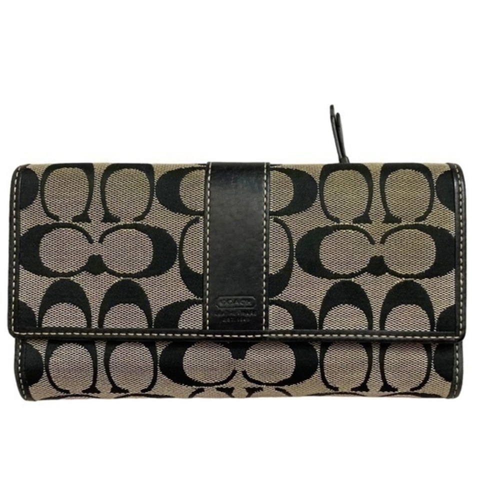 Coach signature c black gray checkbook wallet